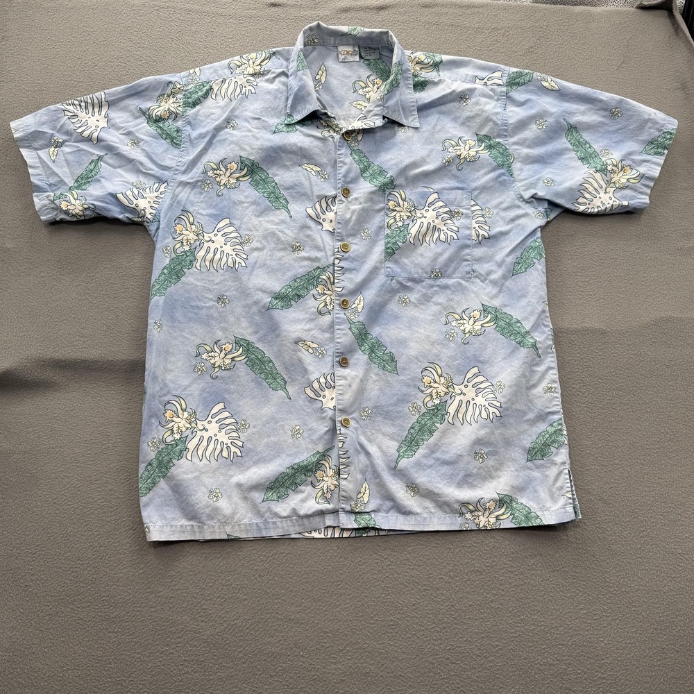 Op Shirt Mens XL Blue Hula Girl Hawaiian Tropical Cotton Short Sleeve Button Up